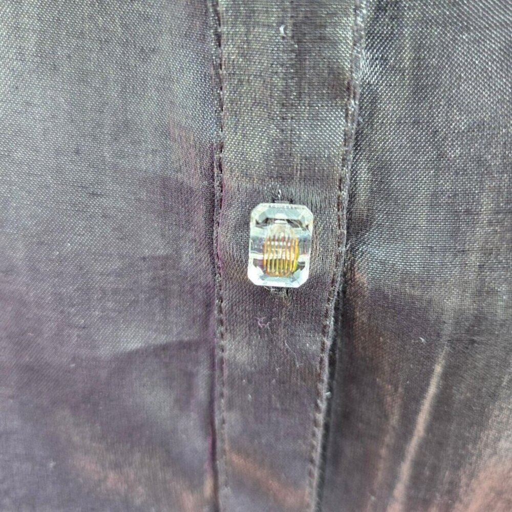 Y2K Silver Shiny Blouse Women's Size 1X Long Sleeve Button Up Metallic Top - Picture 6 of 9